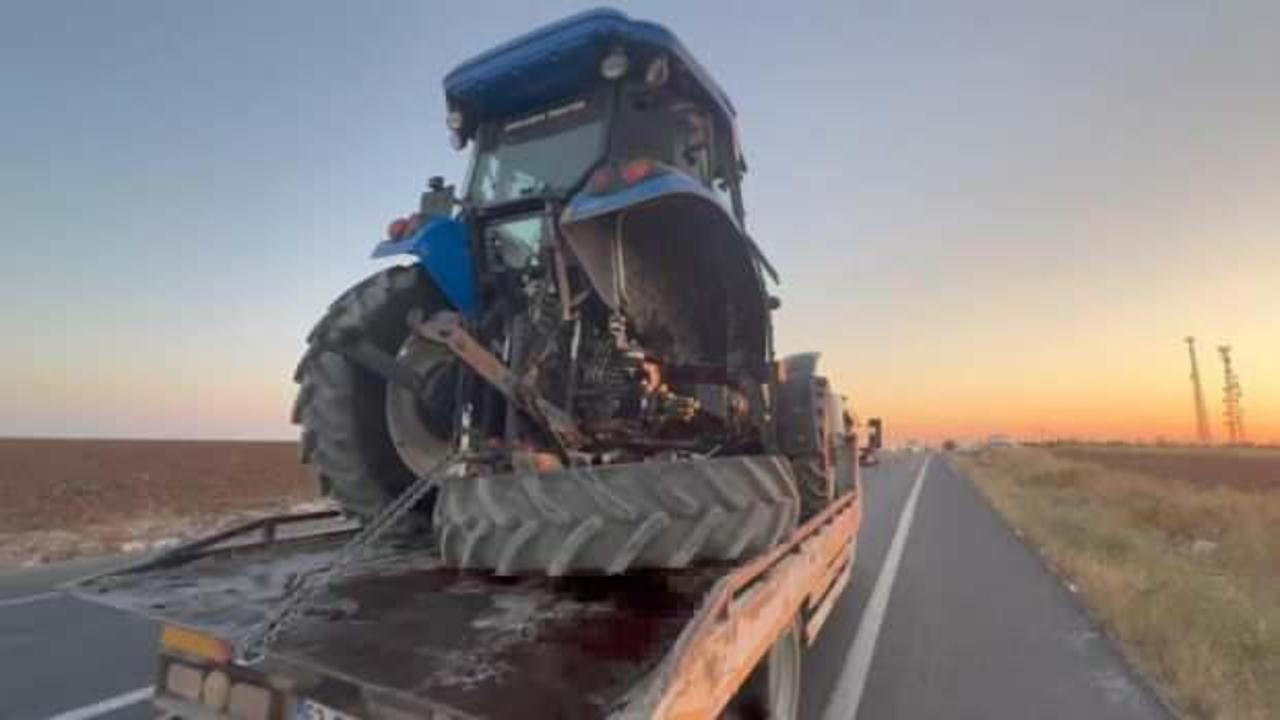 Traktör ve tarım aleti taşıyan tır devrildi: 1 kişi yaralı